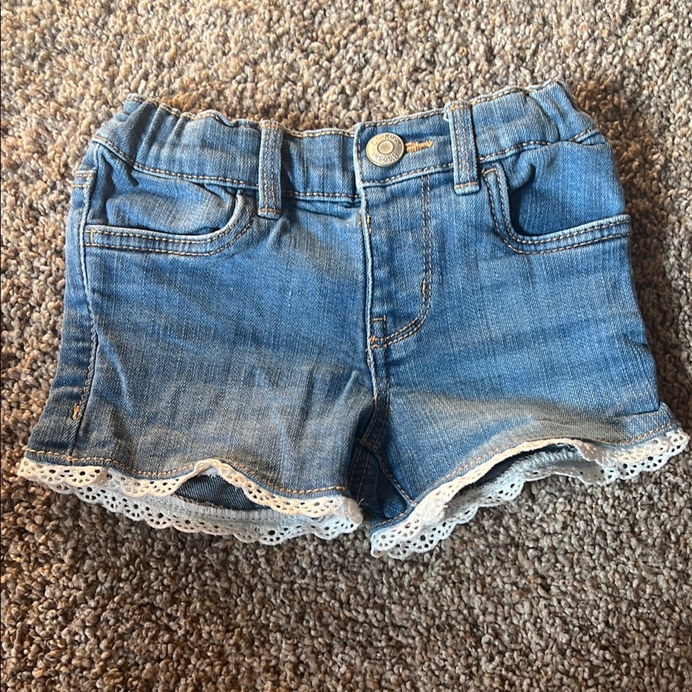 OshKosh B'gosh Blue Denim Shorts with White Lace Trim